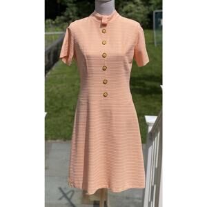 Vintage 60's Orange Cap sleeve High Neck Polyester A-line Shift Dress Sz M